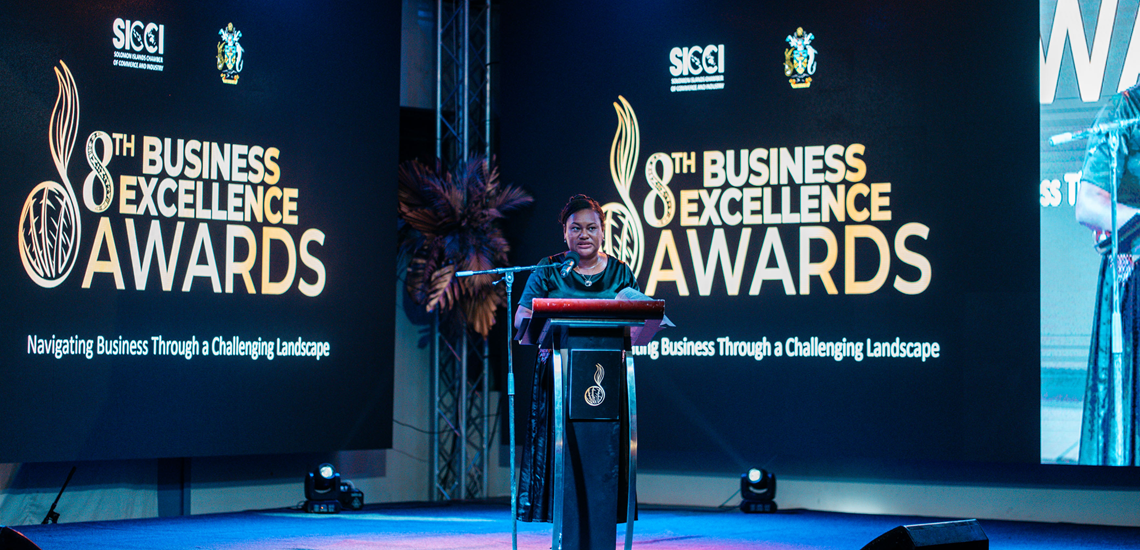 Chairlady of SICCI Board Ms Namoi Kaluae delivers her speech during the event