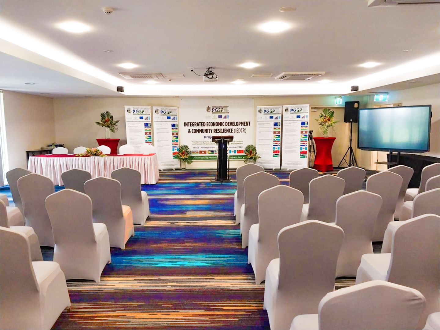 Conference room setup at Heritage Park Hotel, Honiara.